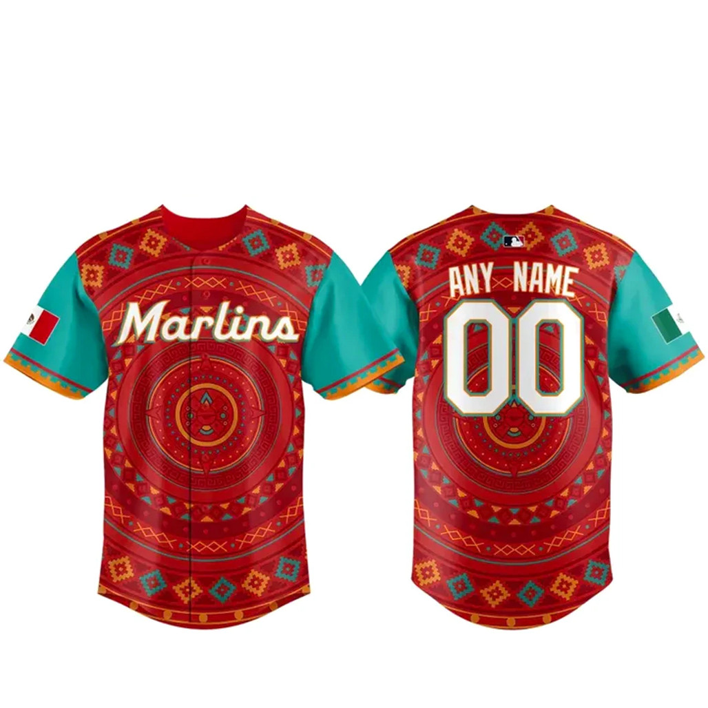 Custom Name & Number Miami Marlins Mexican Heritage 2026 Baseball Jersey 1 - Unicasport Custom Name & Number Miami Marlins Mexican Heritage 2026 Baseball Jersey
