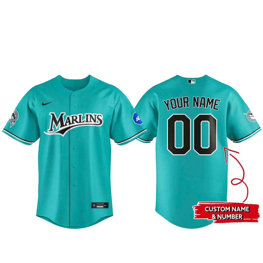Custom Name & Number Miami Marlins Teal Night With Proud 2026 Baseball Jersey 1 - Unicasport Custom Name & Number Miami Marlins Teal Night With Proud 2026 Baseball Jersey
