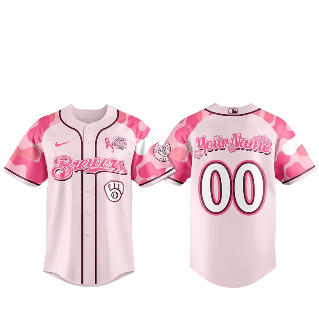 Custom Name & Number Milwaukee Brewers Mothers Day 2026 Baseball Jersey 1 - Unicasport Custom Name & Number Milwaukee Brewers Mothers Day 2026 Baseball Jersey