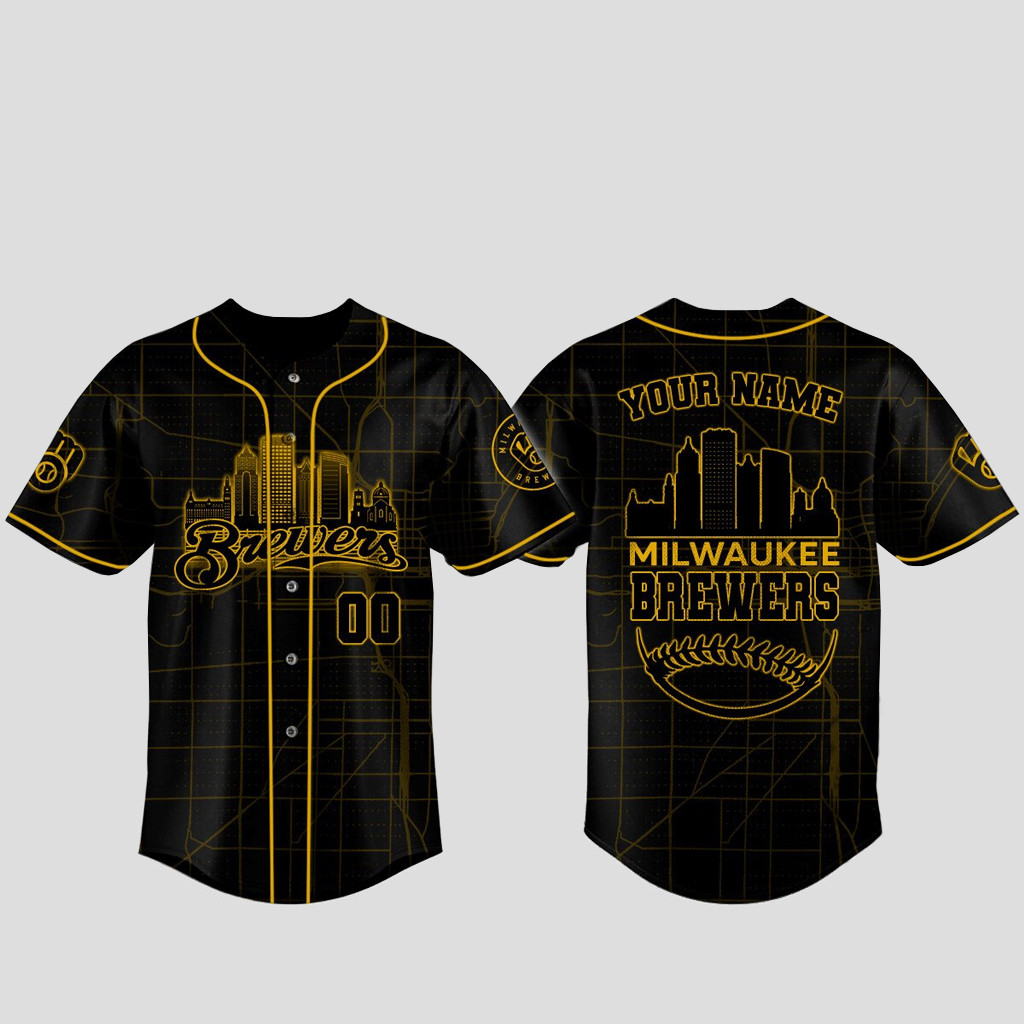 Custom Name & Number Milwaukee Brewers x Back In Black Baseball Jersey 1 - Unicasport Custom Name & Number Milwaukee Brewers x Back In Black Baseball Jersey