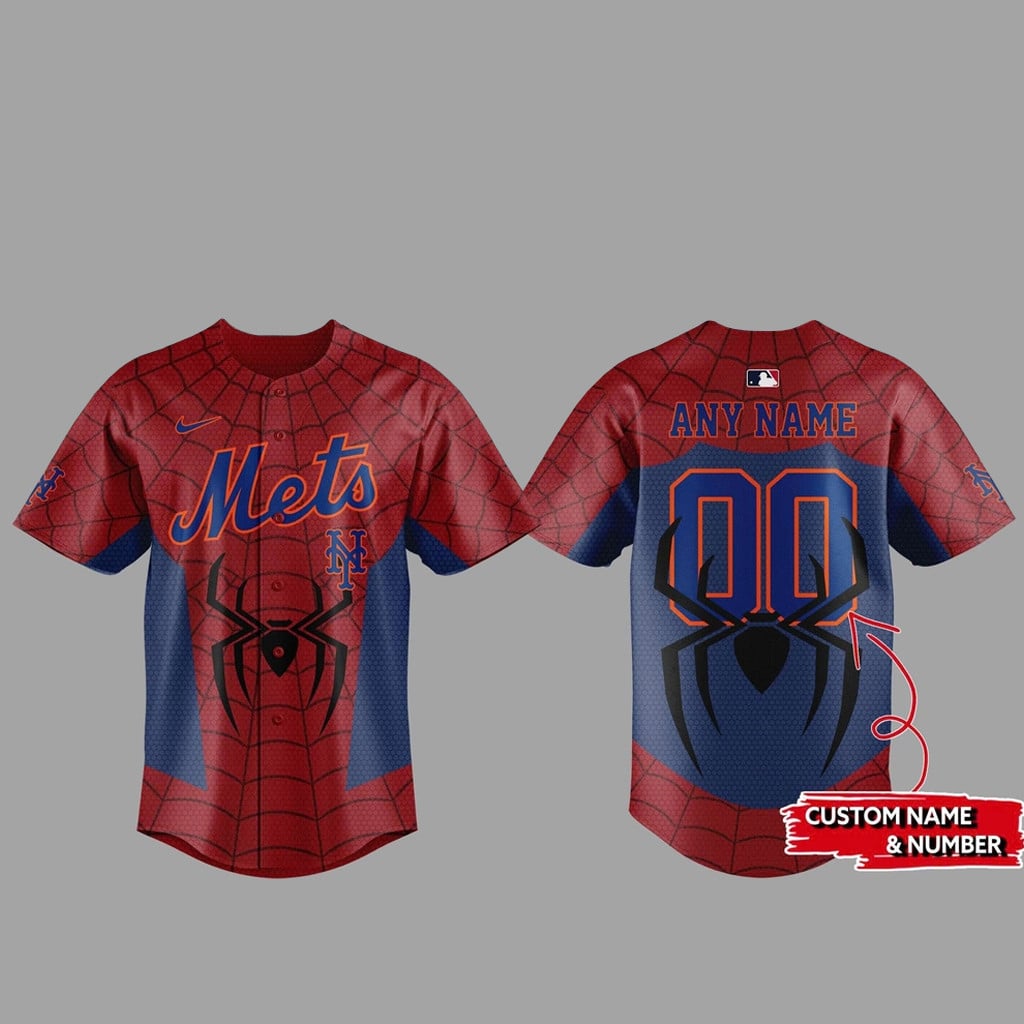 Custom Name & Number New York Mets Spider Man 2026 Baseball Jersey 1 - Unicasport Custom Name & Number New York Mets Spider Man 2026 Baseball Jersey