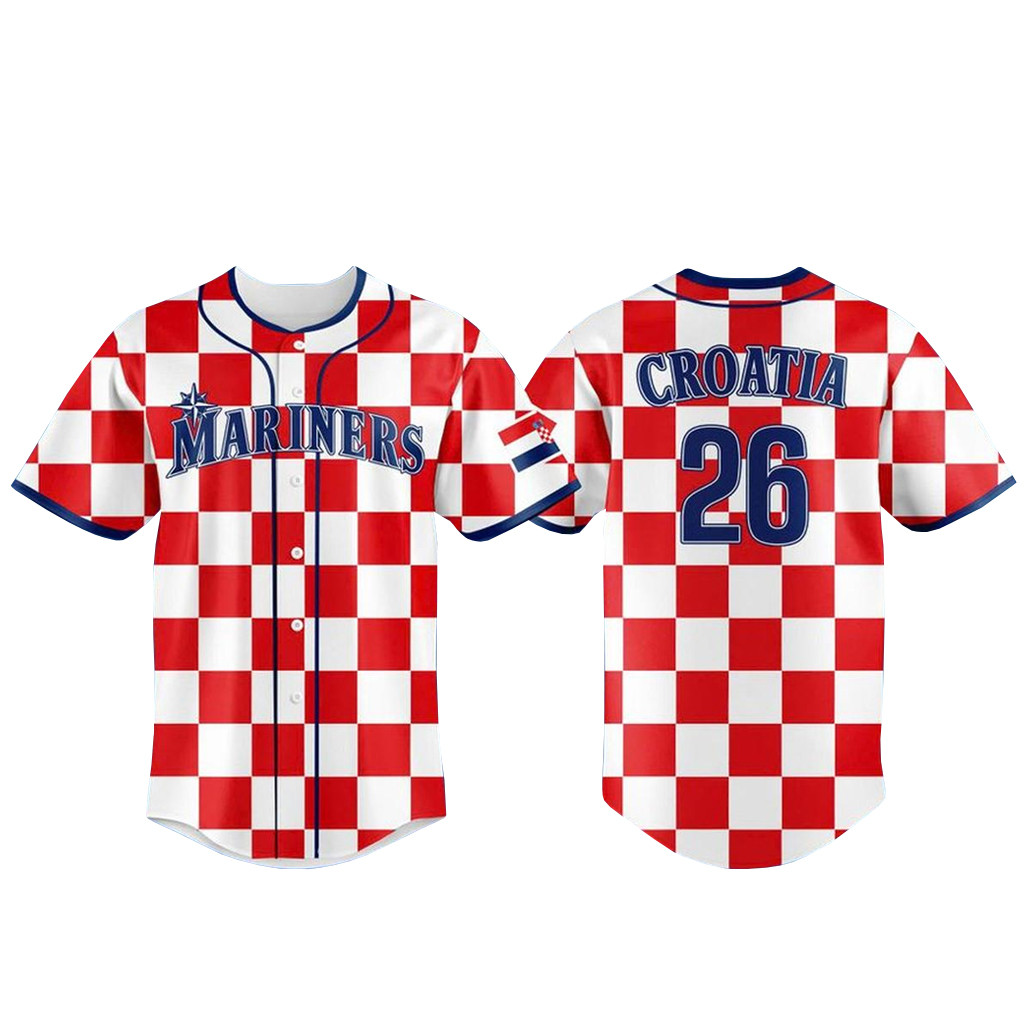 Custom Name & Number Seattle Mariners Croatian Heritage Night 2026 Baseball Jersey 1 - Unicasport Custom Name & Number Seattle Mariners Croatian Heritage Night 2026 Baseball Jersey