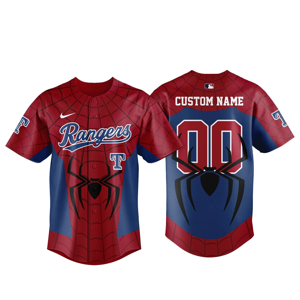 Custom Name & Number Texas Rangers Spider-Man Brand New Day 2026 Baseball Jersey 1 - Unicasport Custom Name & Number Texas Rangers Spider-Man Brand New Day 2026 Baseball Jersey