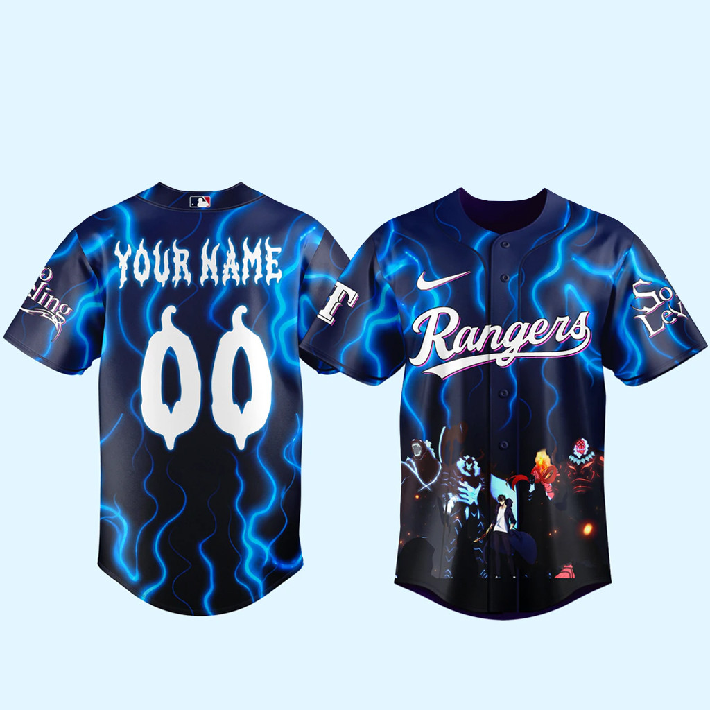 Custom Name & Number Texas Rangers x Solo Leveling Baseball Jersey 1 - Unicasport Custom Name & Number Texas Rangers x Solo Leveling Baseball Jersey