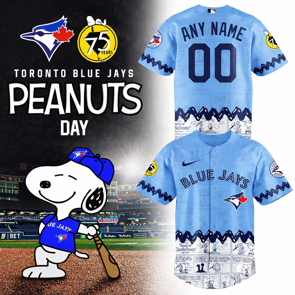 Custom Name & Number Toronto Blue Jays Peanuts Day 2026 Gameday Baseball Jersey 1 - Unicasport Custom Name & Number Toronto Blue Jays Peanuts Day 2026 Gameday Baseball Jersey