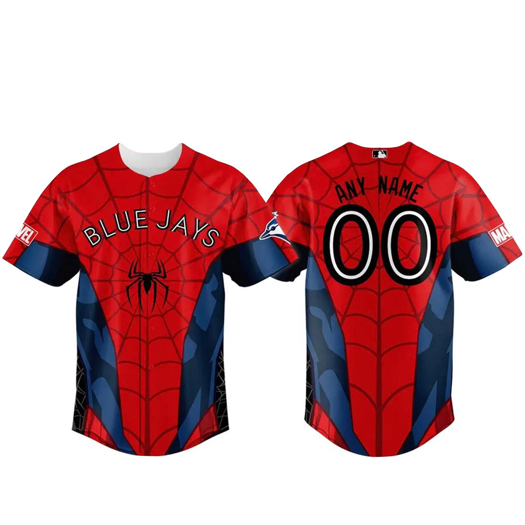 Custom Name & Number Toronto Blue Jays x Spider-Man Night 2026 Baseball Jersey 1 - Unicasport Custom Name & Number Toronto Blue Jays x Spider-Man Night 2026 Baseball Jersey