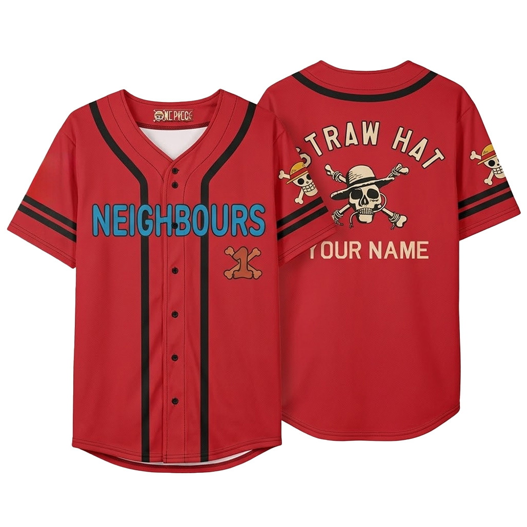 Custom Name One Piece Straw Hat Neighbors Baseball Jersey 1 - Unicasport Custom Name One Piece Straw Hat Neighbors Baseball Jersey