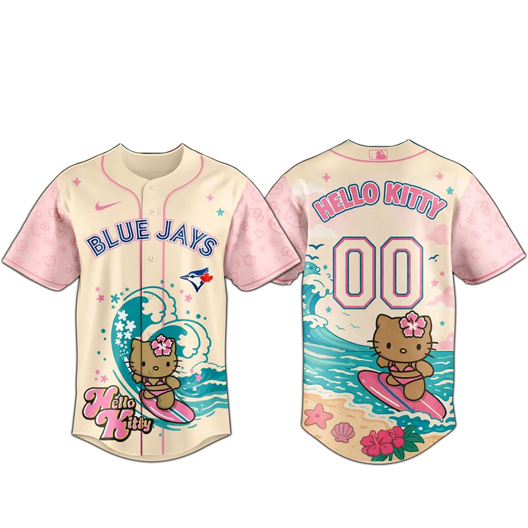 Custom Number Toronto Blue Jays x Hello Kitty Surfing Kawaii Summer 2026 Baseball Jersey 1 - Unicasport Custom Number Toronto Blue Jays x Hello Kitty Surfing Kawaii Summer 2026 Baseball Jersey