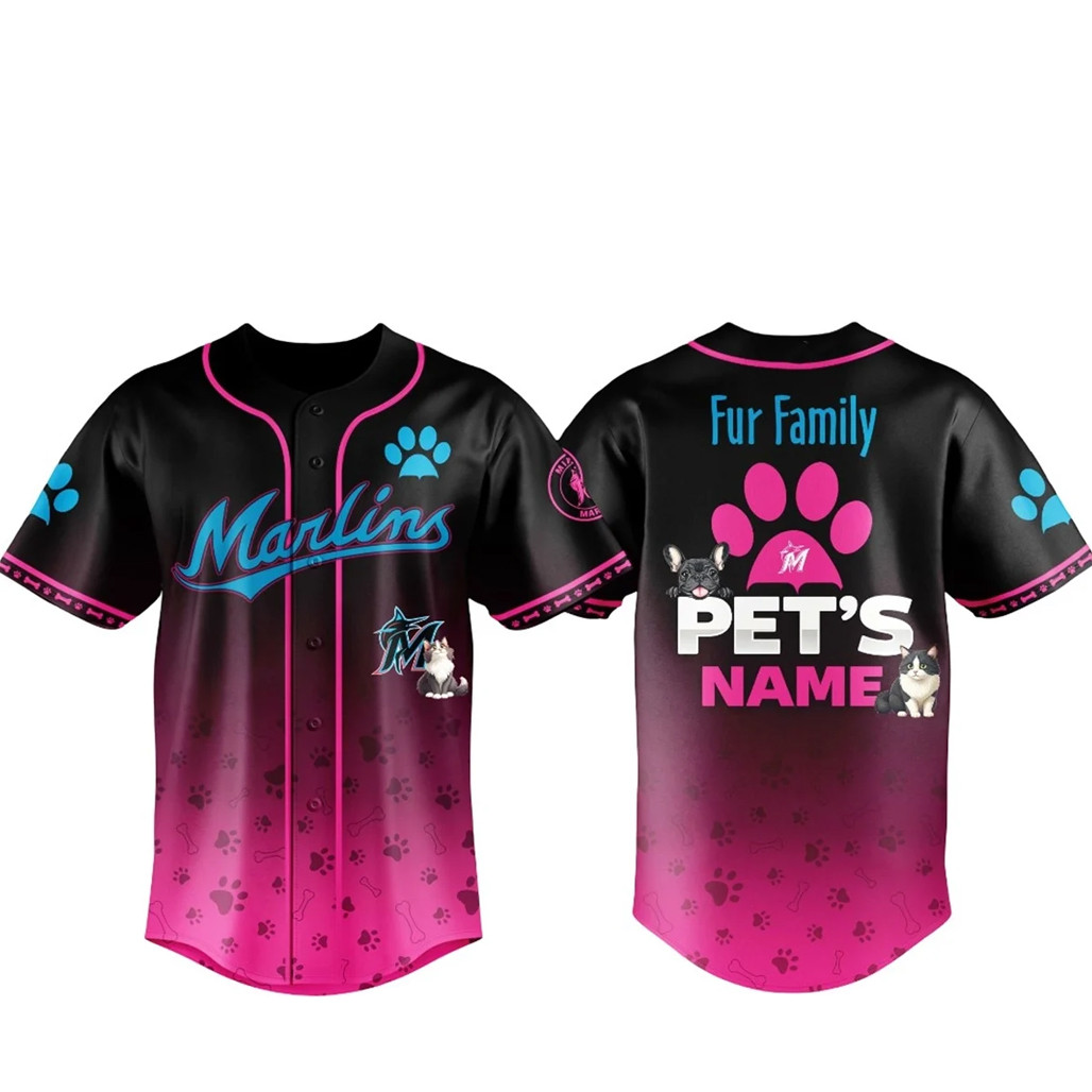 Custom Pets Name Miami Marlins Fur Family Pet Game Night 2026 Baseball Jersey 1 - Unicasport Custom Pets Name Miami Marlins Fur Family Pet Game Night 2026 Baseball Jersey