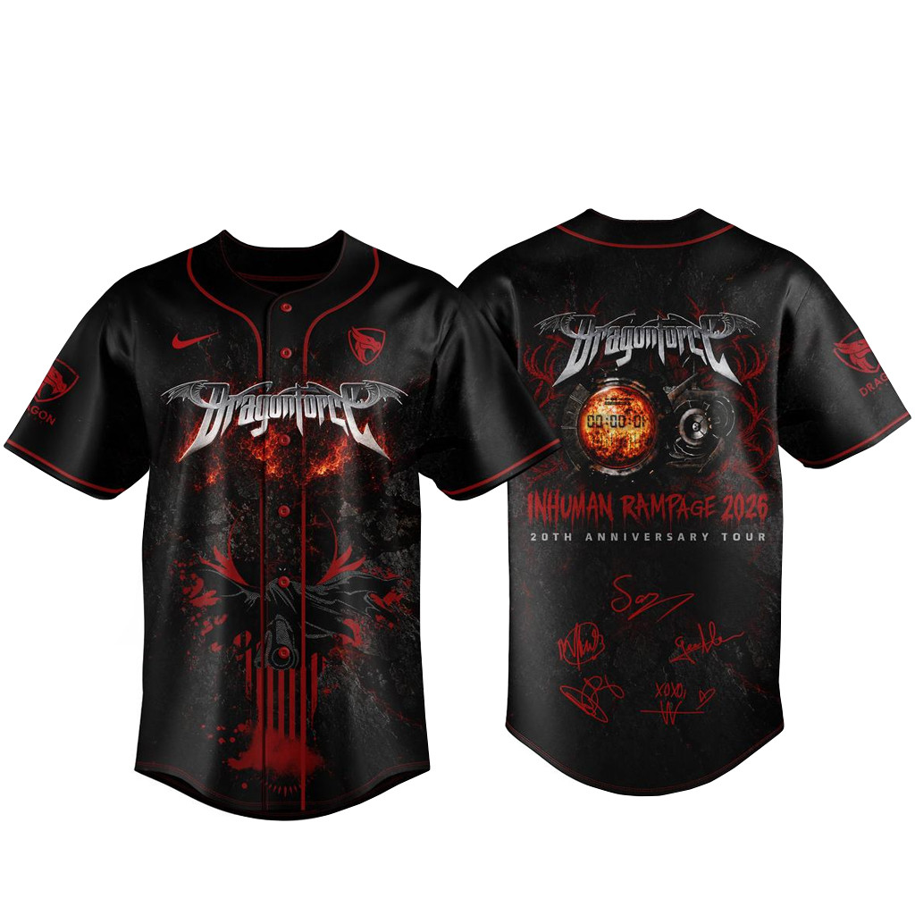 DragonForce Inhuman Rampage 20th Anniversary Tour 2026 Signature Baseball Jersey 1 - Unicasport DragonForce Inhuman Rampage 20th Anniversary Tour 2026 Signature Baseball Jersey