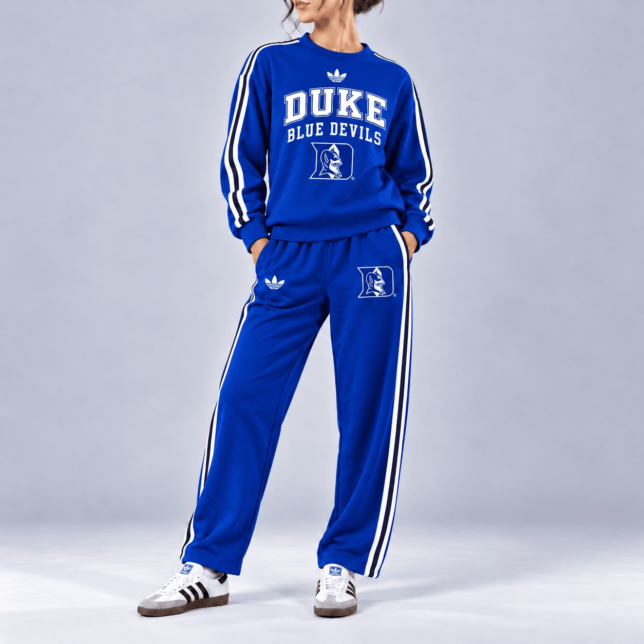 Duke Blue Devils Merch Vintage Stripe Sweatshirt And Sweatpants Sets Gift For Blue Devils Fans