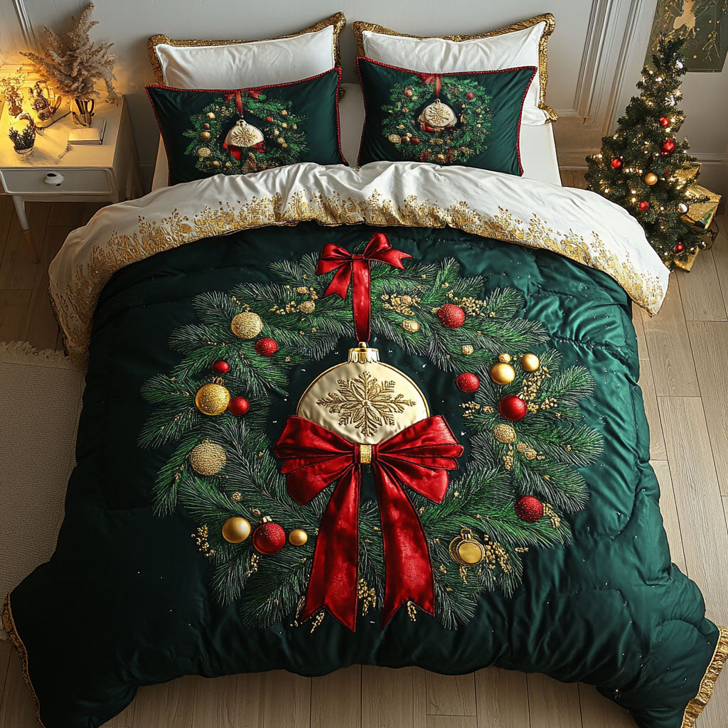 Enchanted Ornament Bliss Quilted Bedding Set Holiday Ornament Bedspread Set Family Gift