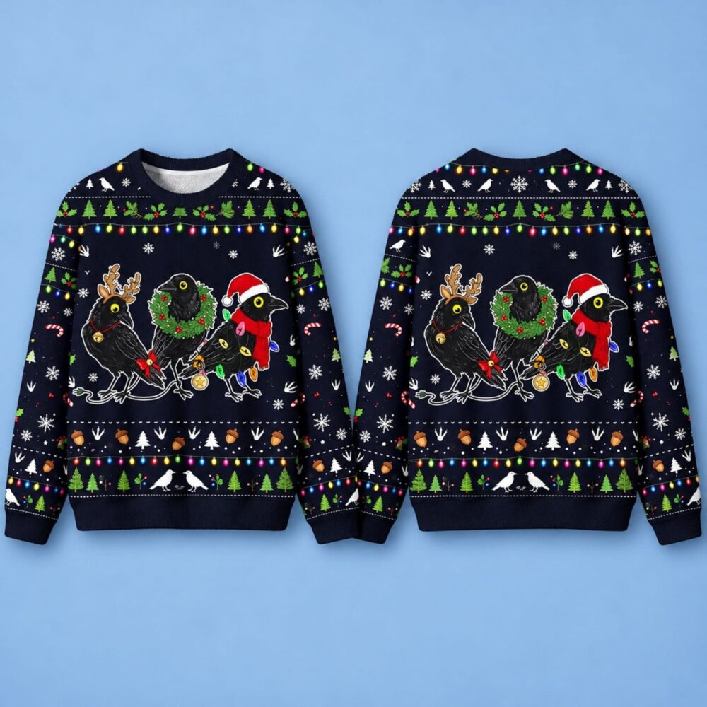 Funny Three Christmas Crows Ugly Christmas Sweater Christmas Holiday Clothes Gift Ideas
