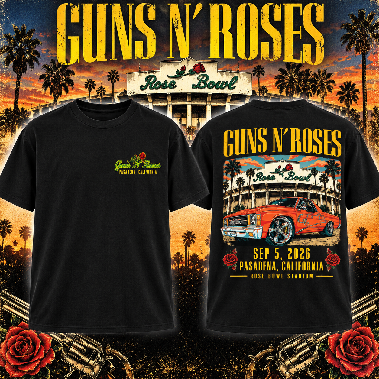 Guns N Roses Live in Pasadena Sep 5 2026 World Tour T-Shirt Merch