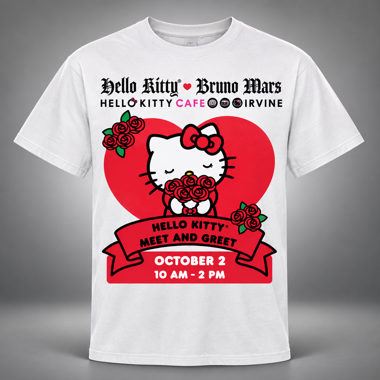 Bruno Mars Hello Kitty Tシャツ 2026 Hello Kitty x Bruno Mars Irvine October 2 2026 T-Shirt Merch