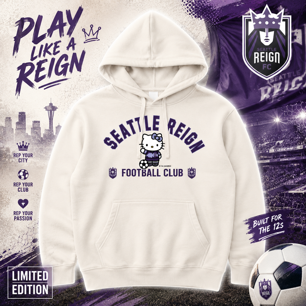 Hello Kitty x Reign FC  Subtle Shine Women Cloud Fleece Hoodie Merch