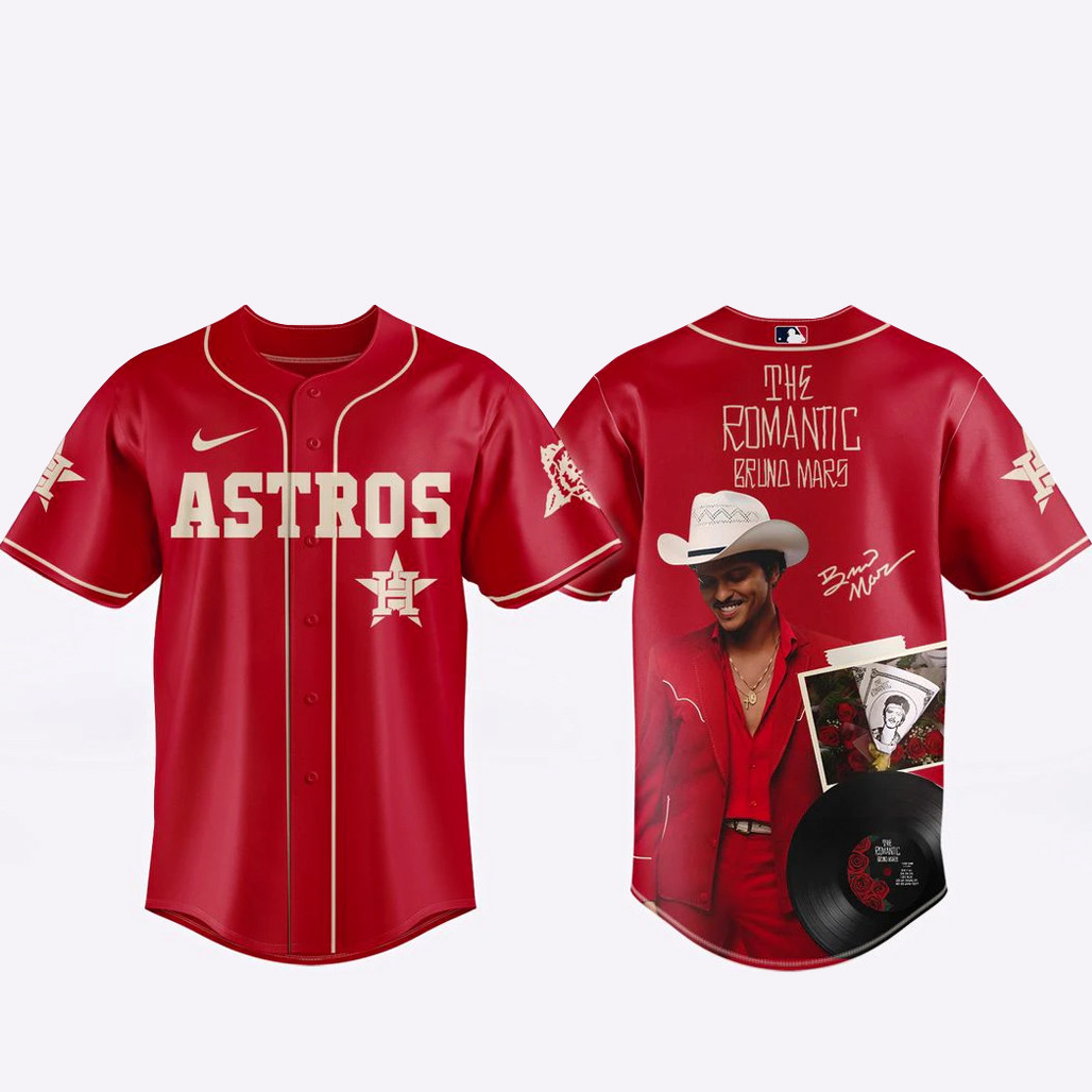 Houson Astros x Bruno Mars The Romantic Tour 2026 Red Baseball Jersey 1 - Unicasport Houson Astros x Bruno Mars The Romantic Tour 2026 Red Baseball Jersey