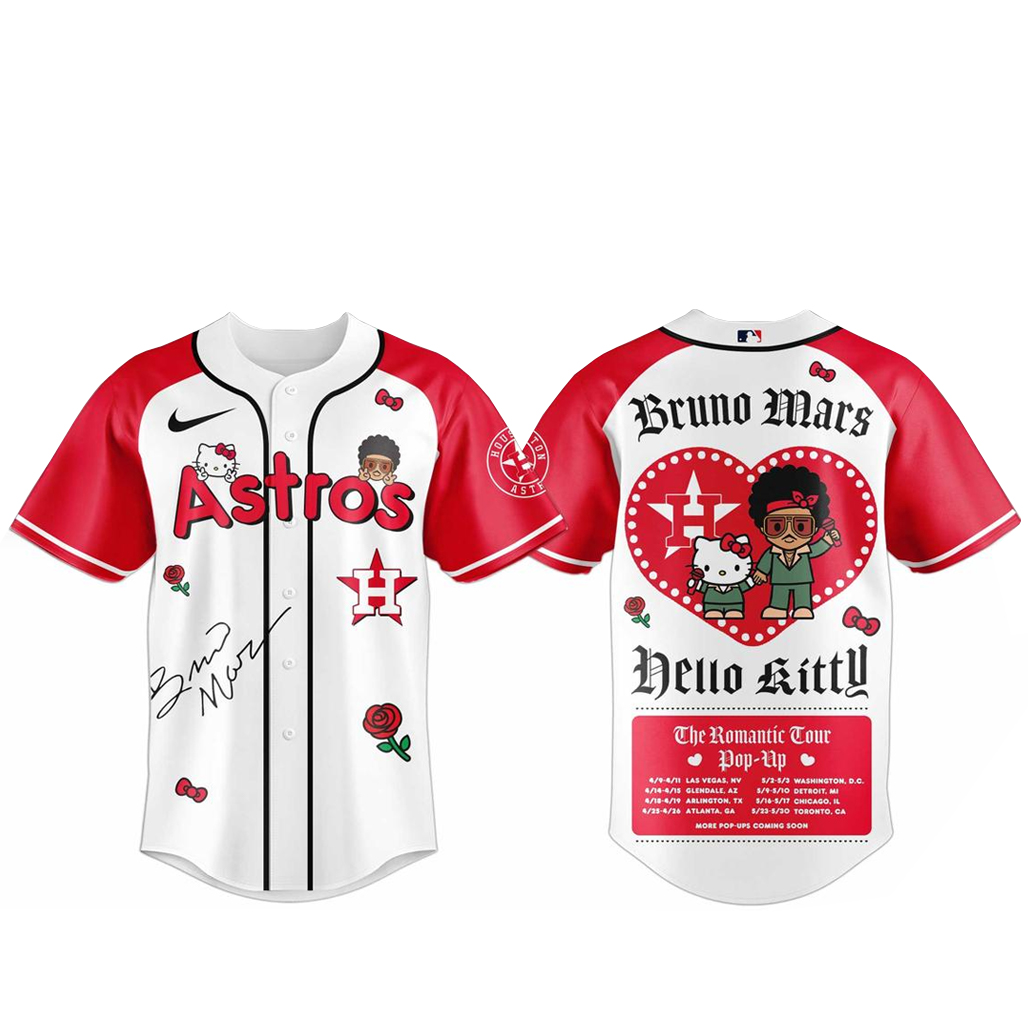 Houston Astros Bruno Mars x Hello Kitty 2026 The Romantic Tour Baseball Jersey 1 - Unicasport Houston Astros Bruno Mars x Hello Kitty 2026 The Romantic Tour Baseball Jersey