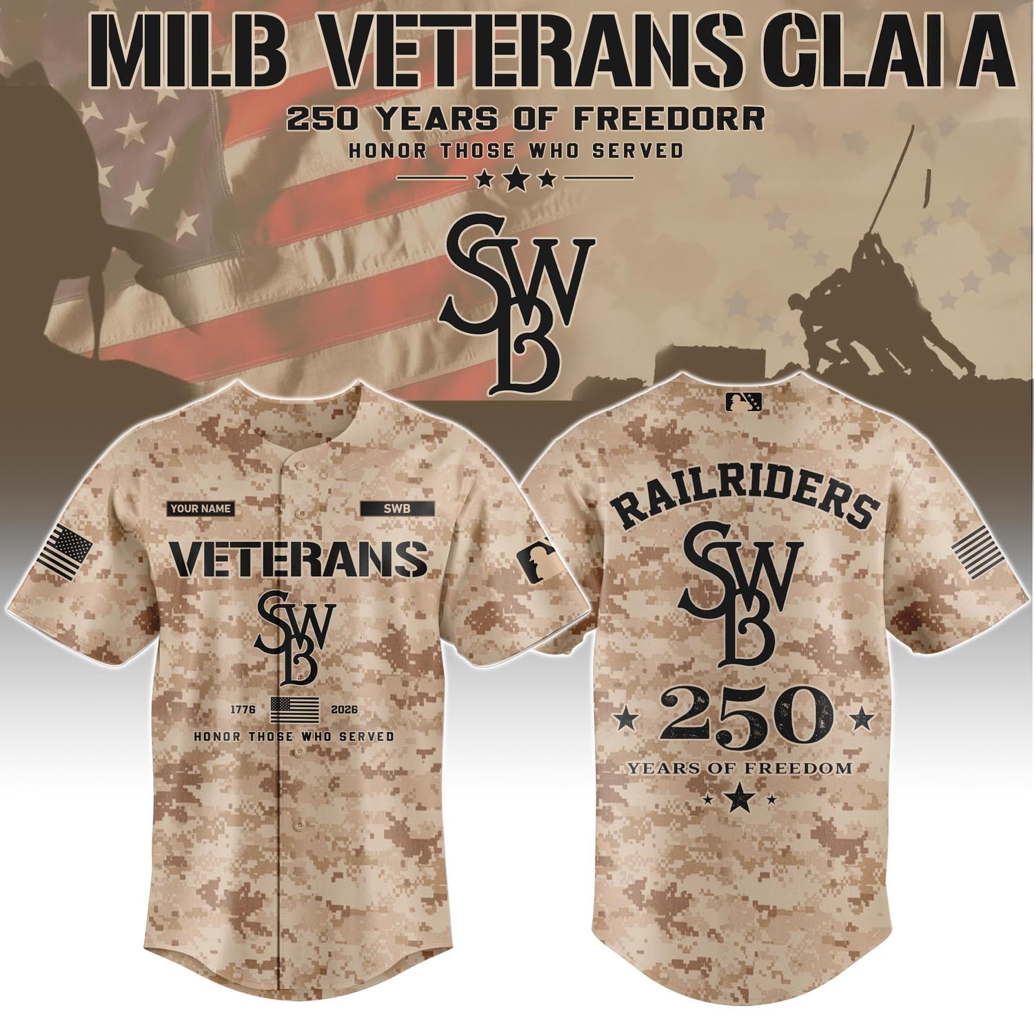 Scranton Wilkes Barre RailRiders Veterans Day 2026 Special Limited Edition Baseball Jersey Fan Apparel