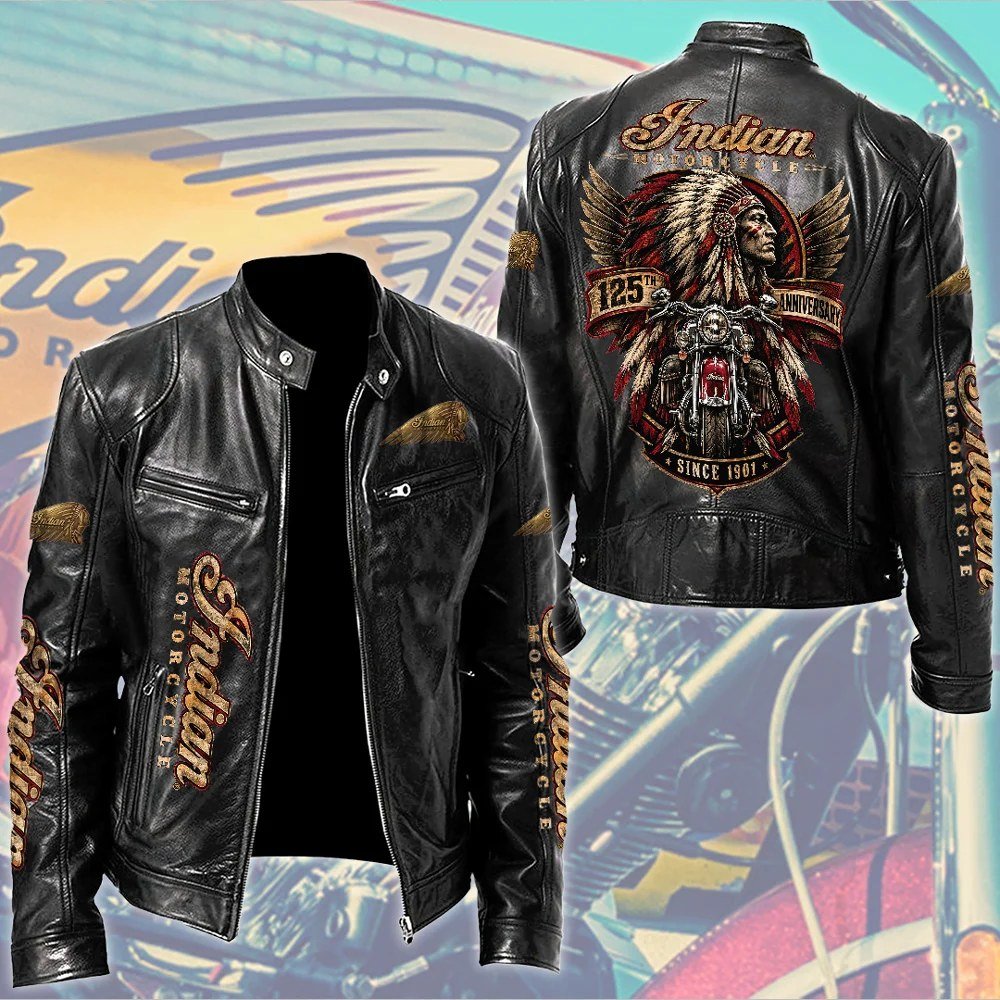 Indian Motorcycle 125th Anniversary Motorcycle Leather Jacket Biker Heritage Gift For Him