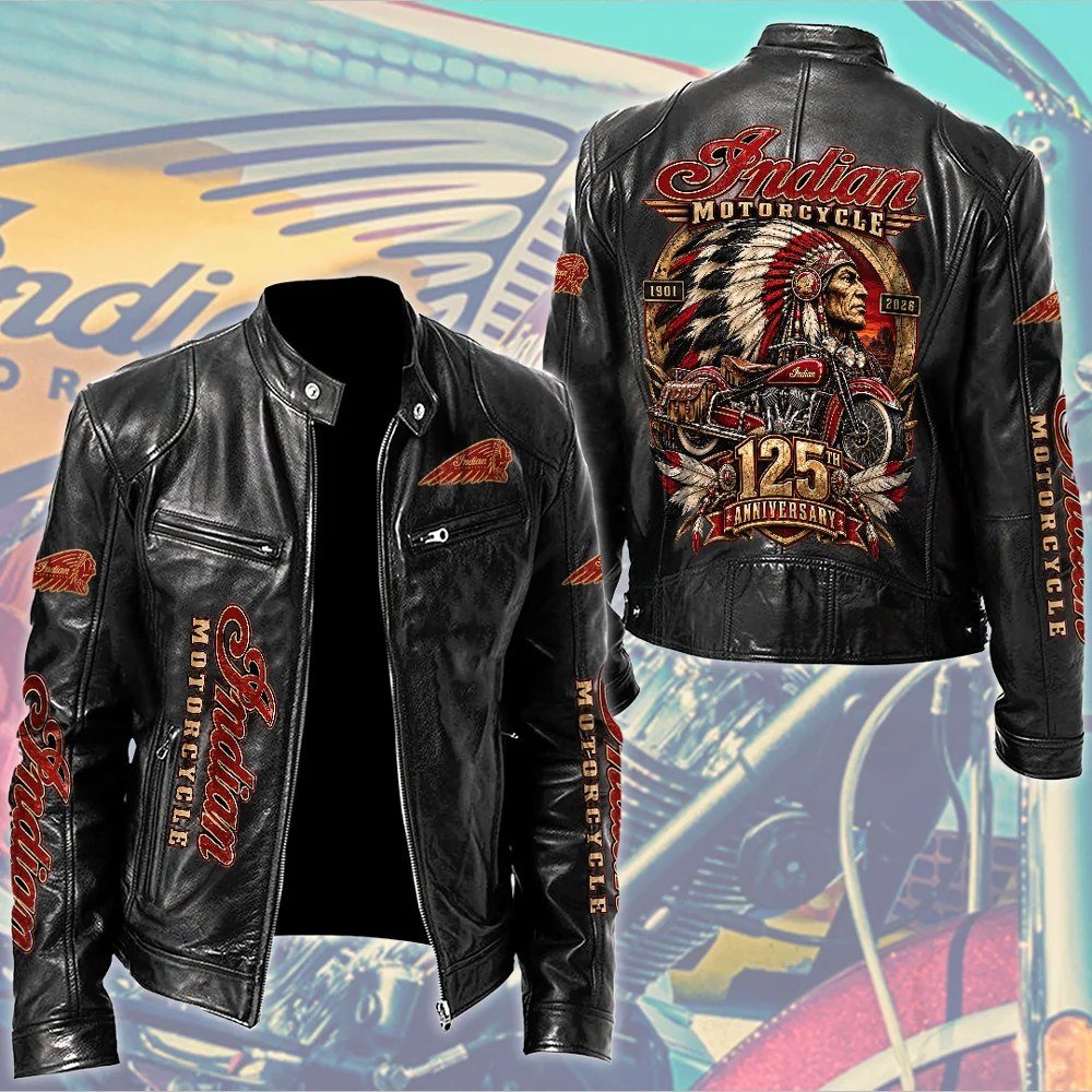 Indian Motorcycle 125th Anniversary Motorcycle Leather Jacket Biker Style Gift For Him