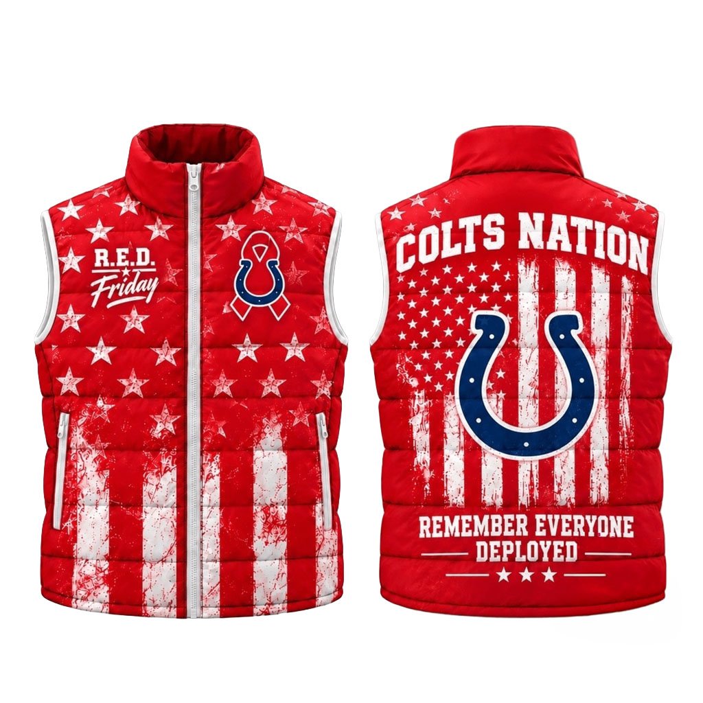 Indianapolis Colts RED Friday Stars And Stripes Sleeveless Puffer Jacket Colts Merch Him Gift