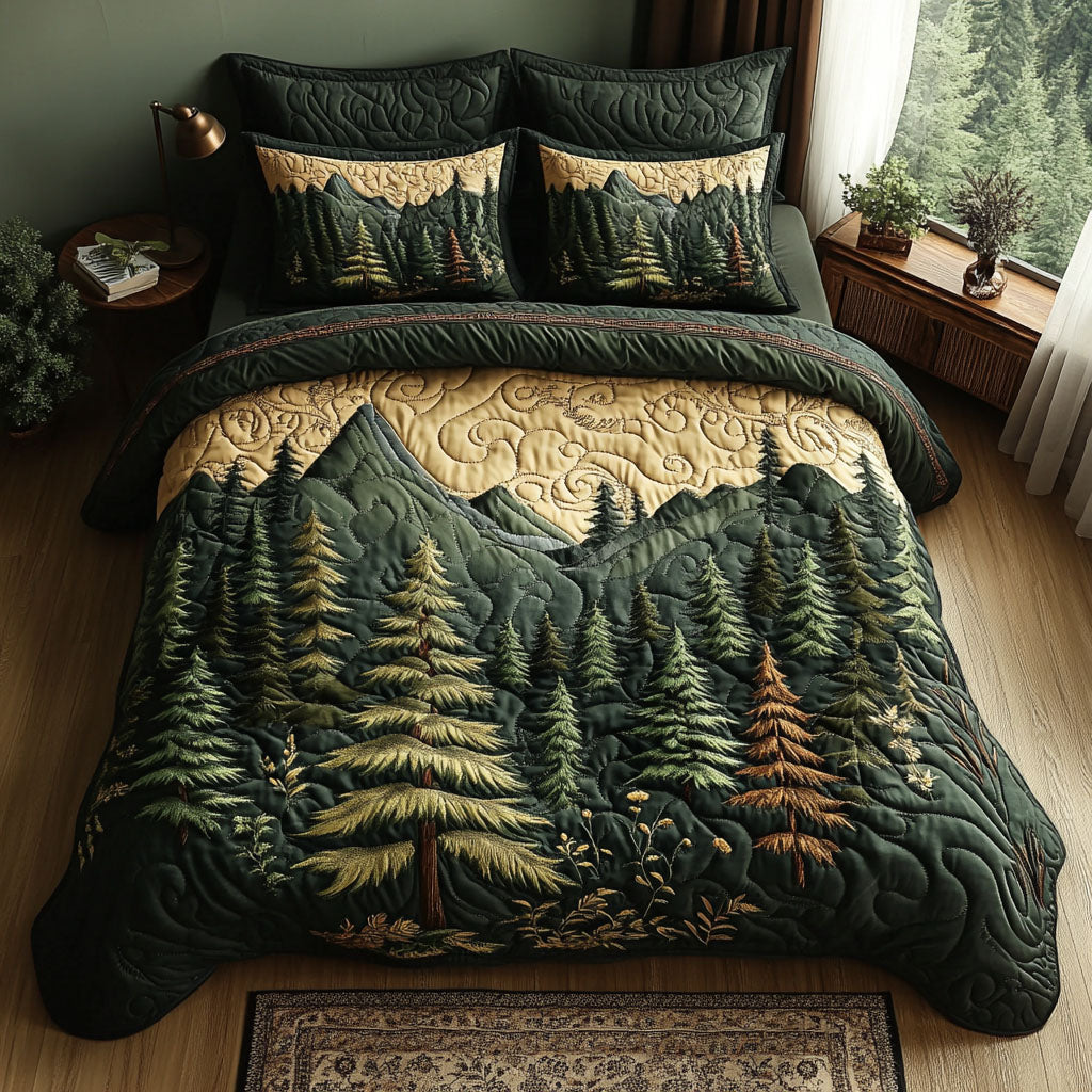 Into The Pines Quilted Bedding Set Holiday Ornament Bedspread Set Holiday Gift