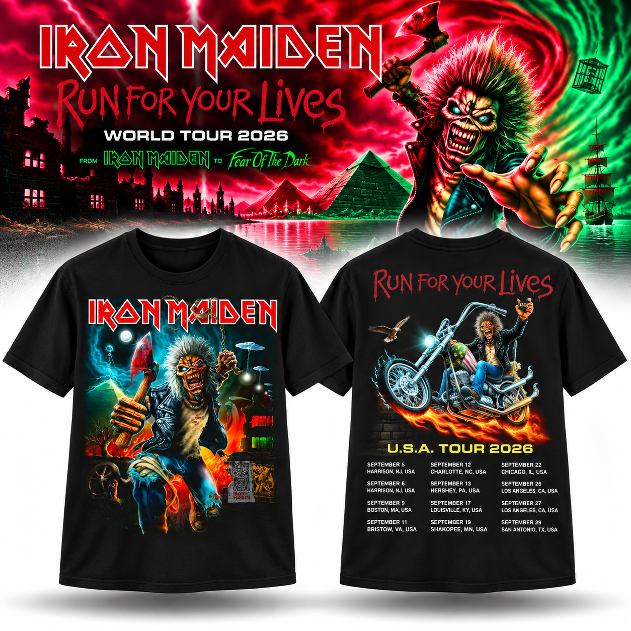 iron maiden hershey pa sep 15 2026 run for your lives t shirt merch I926j - merchtourboutique