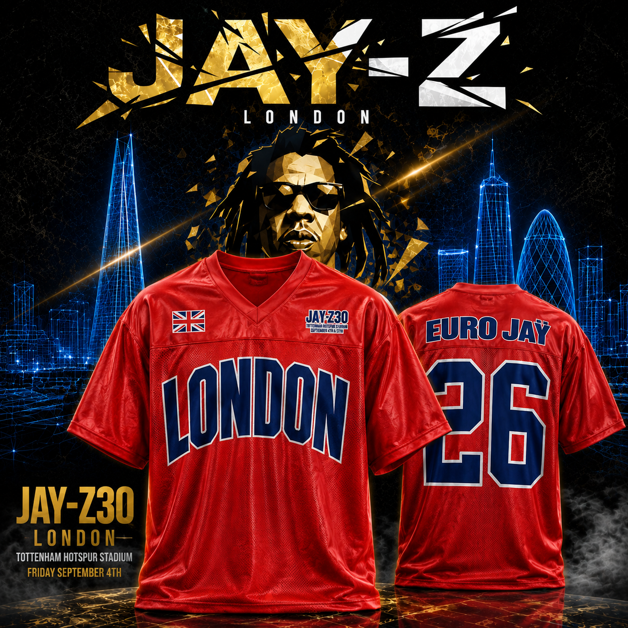 Jay-Z London Tottenham Hotspur Stadium Sep 4-5 2026 Jersey Merch 1 - Unicasport Jay-Z London Tottenham Hotspur Stadium Sep 4-5 2026 Jersey Merch