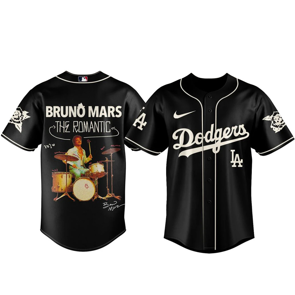 Los Angeles Dodgers x Bruno Mars The Romantic Tour 2026 Black Baseball Jersey 1 - Unicasport Los Angeles Dodgers x Bruno Mars The Romantic Tour 2026 Black Baseball Jersey