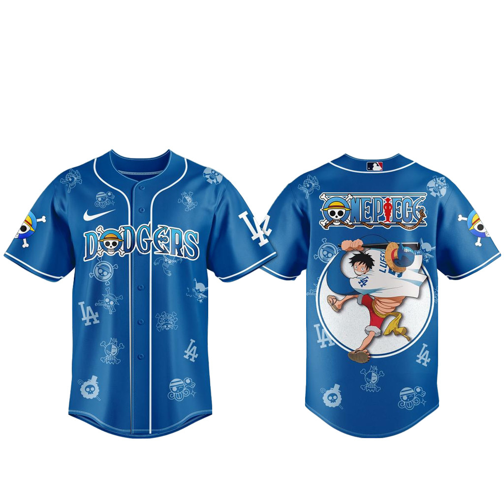Los Angeles Dodgers x One Piece Night 2026 Monkey D Luffy Blue Baseball Jersey 1 - Unicasport Los Angeles Dodgers x One Piece Night 2026 Monkey D Luffy Blue Baseball Jersey