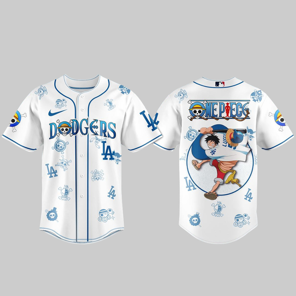 Los Angeles Dodgers x One Piece Night 2026 Monkey D Luffy White Baseball Jersey 1 - Unicasport Los Angeles Dodgers x One Piece Night 2026 Monkey D Luffy White Baseball Jersey