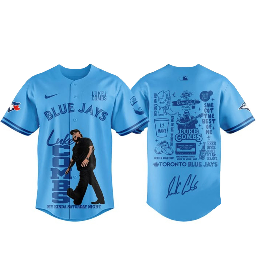 Luke Combs Toronto Blue Jays My Kinda Saturday Night Tour 2026 Baseball Jersey 1 - Unicasport Luke Combs Toronto Blue Jays My Kinda Saturday Night Tour 2026 Baseball Jersey