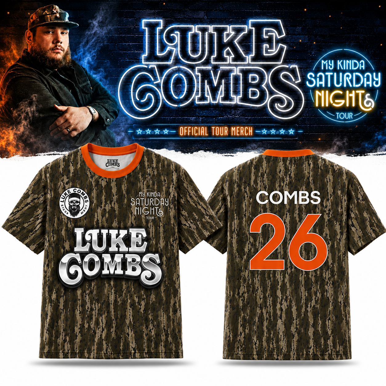Luke Combs Tour My Kinda Saturday Night Tour 2026 Jersey Merch