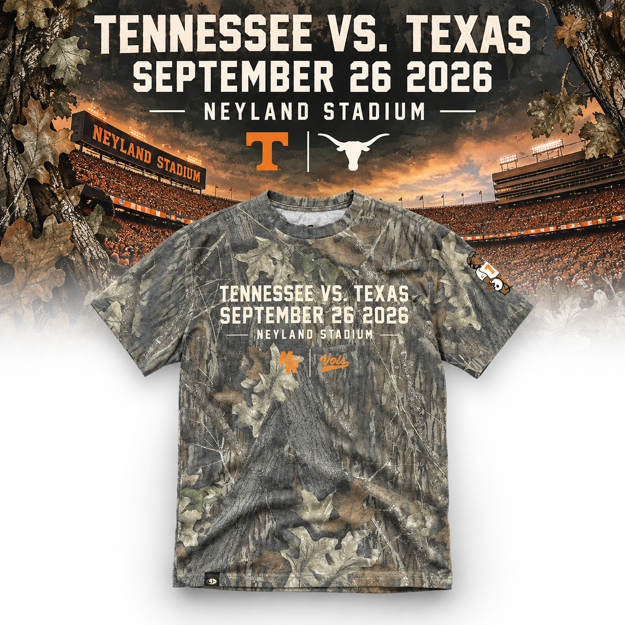 Morgan Wallen Tennessee vs Texas Camo Tee Sep 26 2026 Football T