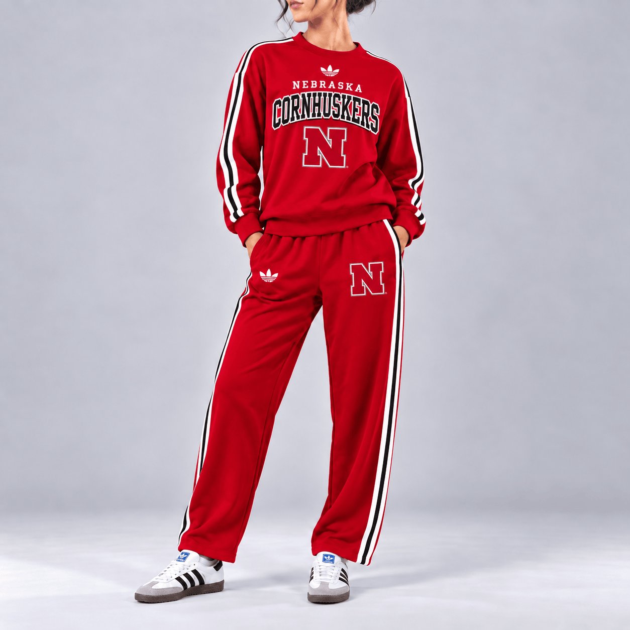 Nebraska Cornhuskers Merch Vintage Stripe Sweatshirt And Sweatpants Sets Gift For Cornhuskers Fans