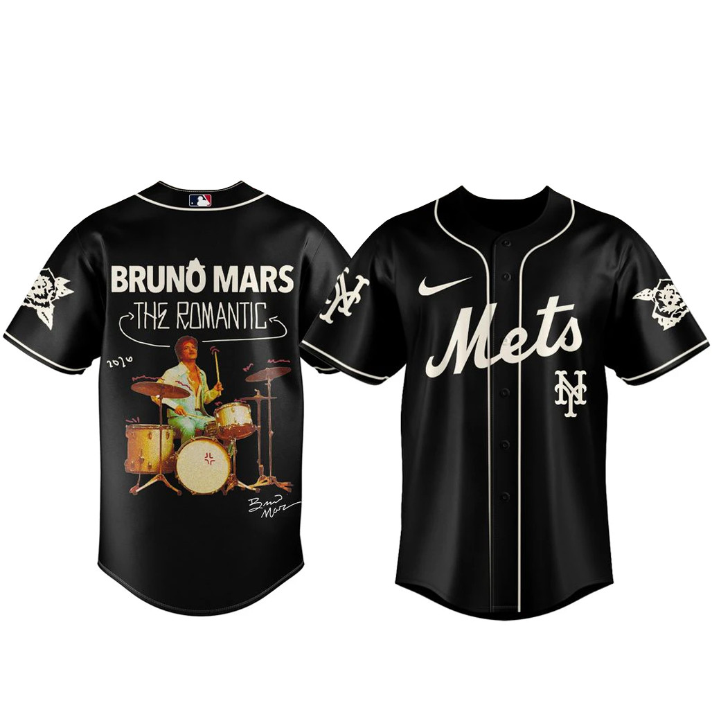 New York Mets x Bruno Mars The Romantic Tour 2026 Black Baseball Jersey 1 - Unicasport New York Mets x Bruno Mars The Romantic Tour 2026 Black Baseball Jersey