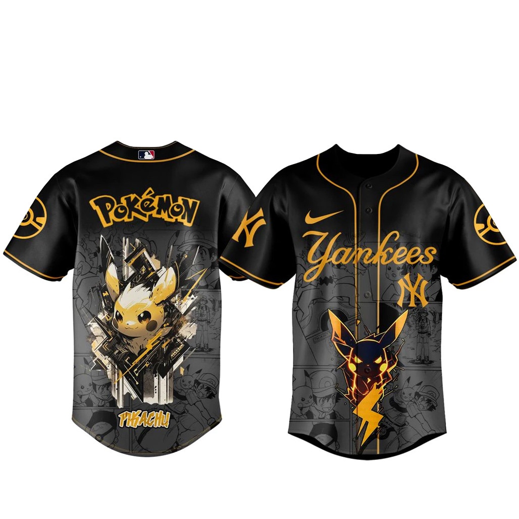 New York Yankees x Pokmon Pikachu 2026 Black Baseball Jersey 1 - Unicasport New York Yankees x Pokmon Pikachu 2026 Black Baseball Jersey