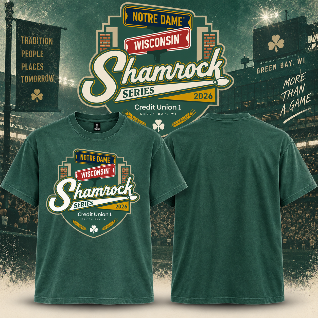 notre dame vs wisconsin shamrock series september 6 2026 lambeau field tee merch mQOda - merchtourboutique
