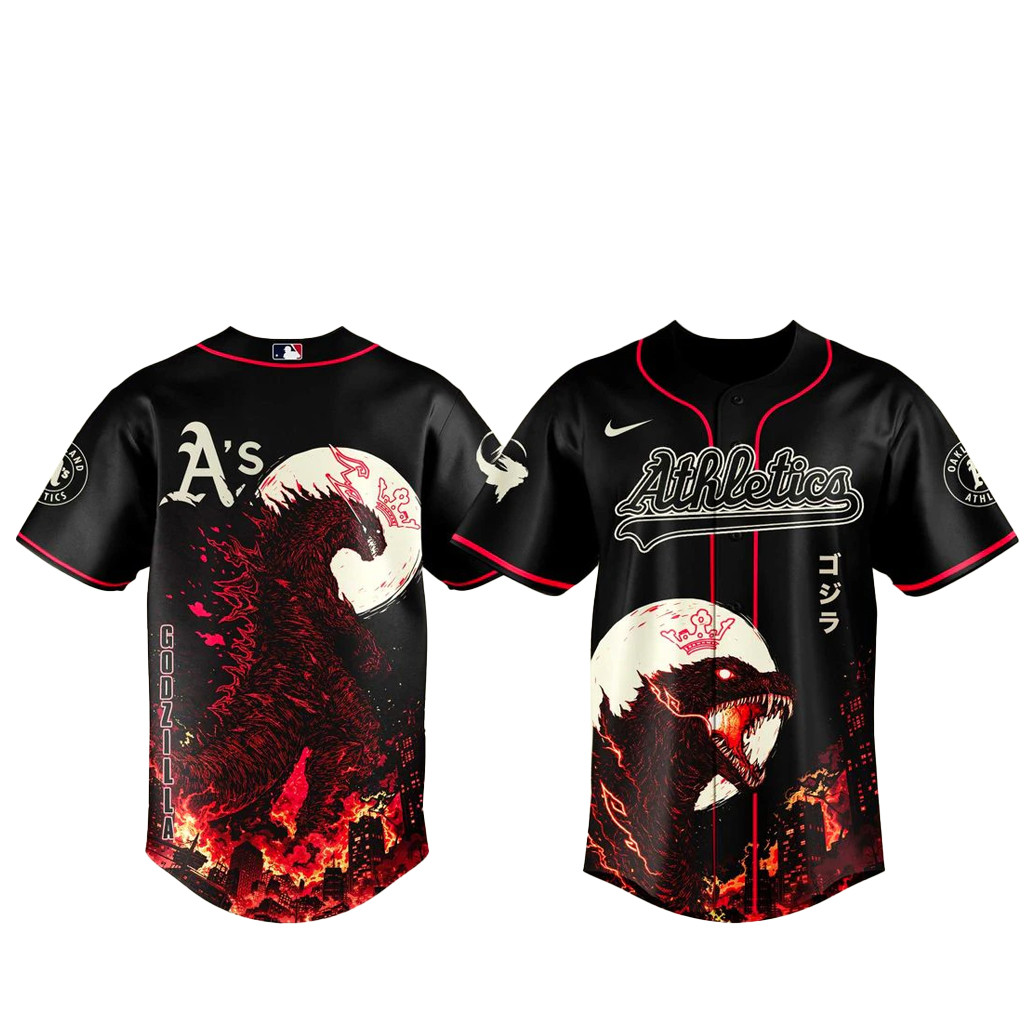 Oakland Athletics x Godzilla Minus Zero Baseball Jersey 1 - Unicasport Oakland Athletics x Godzilla Minus Zero Baseball Jersey
