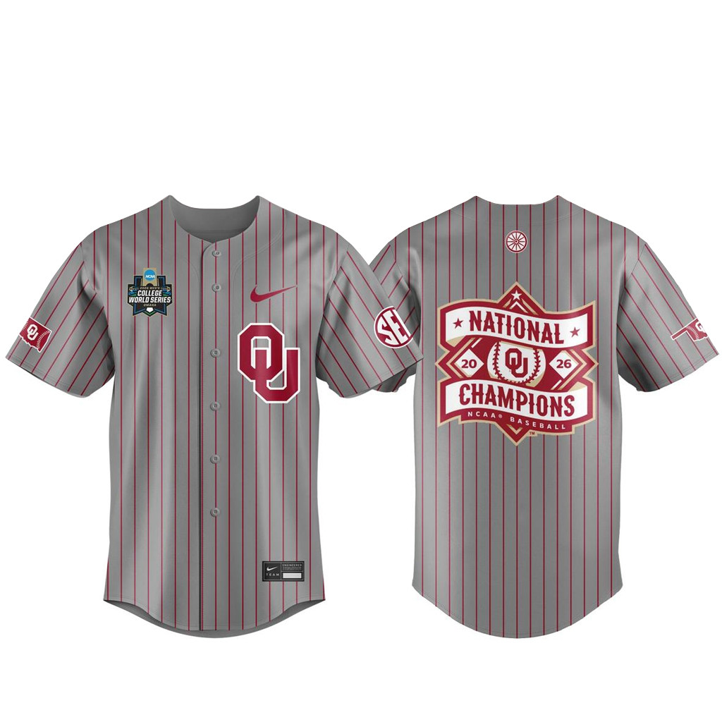 Oklahoma Sooners 2026 CWS Baseball National Champions Baseball Jersey 1 - Unicasport Oklahoma Sooners 2026 CWS Baseball National Champions Baseball Jersey