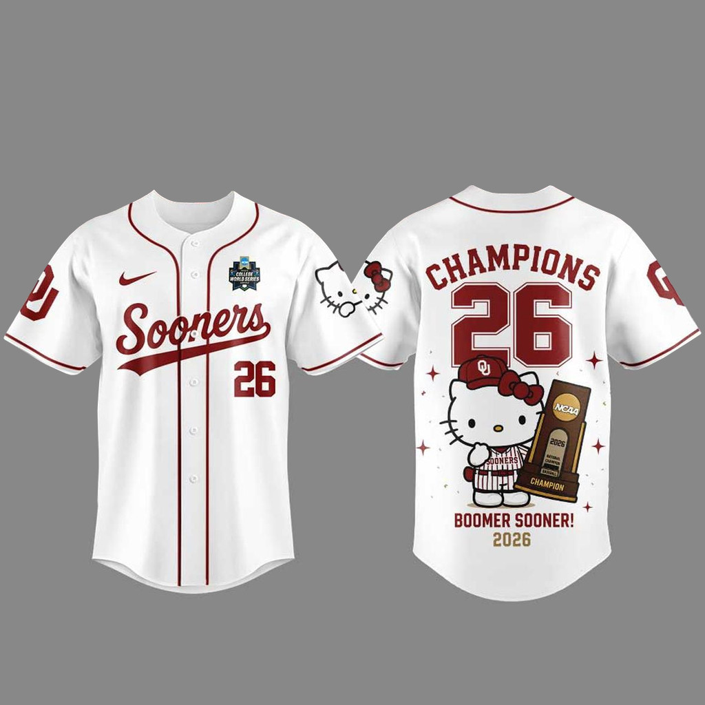 Oklahoma Sooners x Hello Kitty Night 2026 College World Series Champions Baseball Jersey 1 - Unicasport Oklahoma Sooners x Hello Kitty Night 2026 College World Series Champions Baseball Jersey