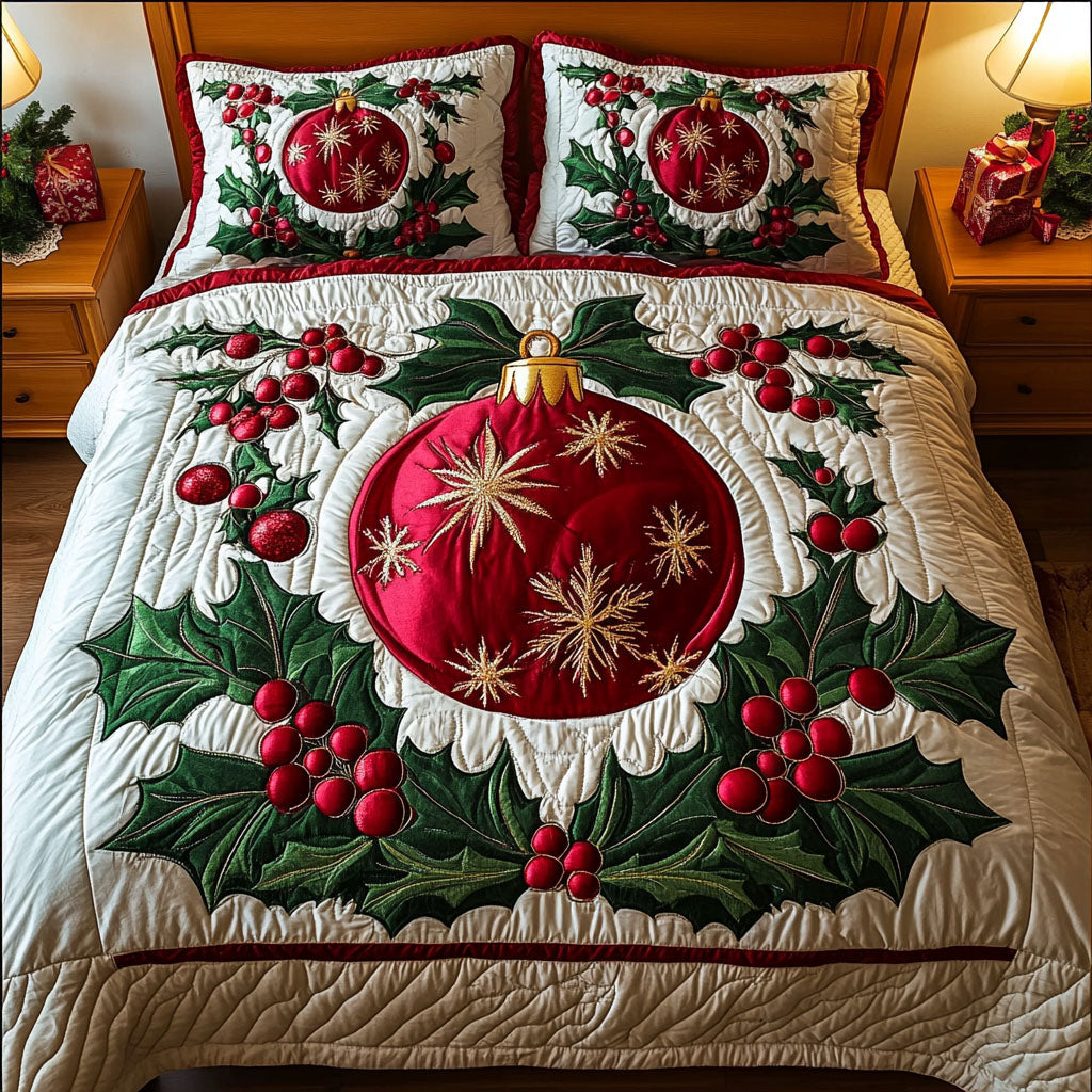 Ornament Delight Quilted Bedding Set Evergreen Pine Bedspread Set Xmas Gift For Mom
