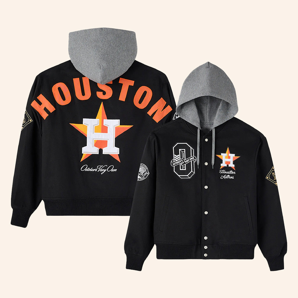 OVO x Houston Astros Merch Black Bomber Jacket Baseball Apparel Gifts For AROHA