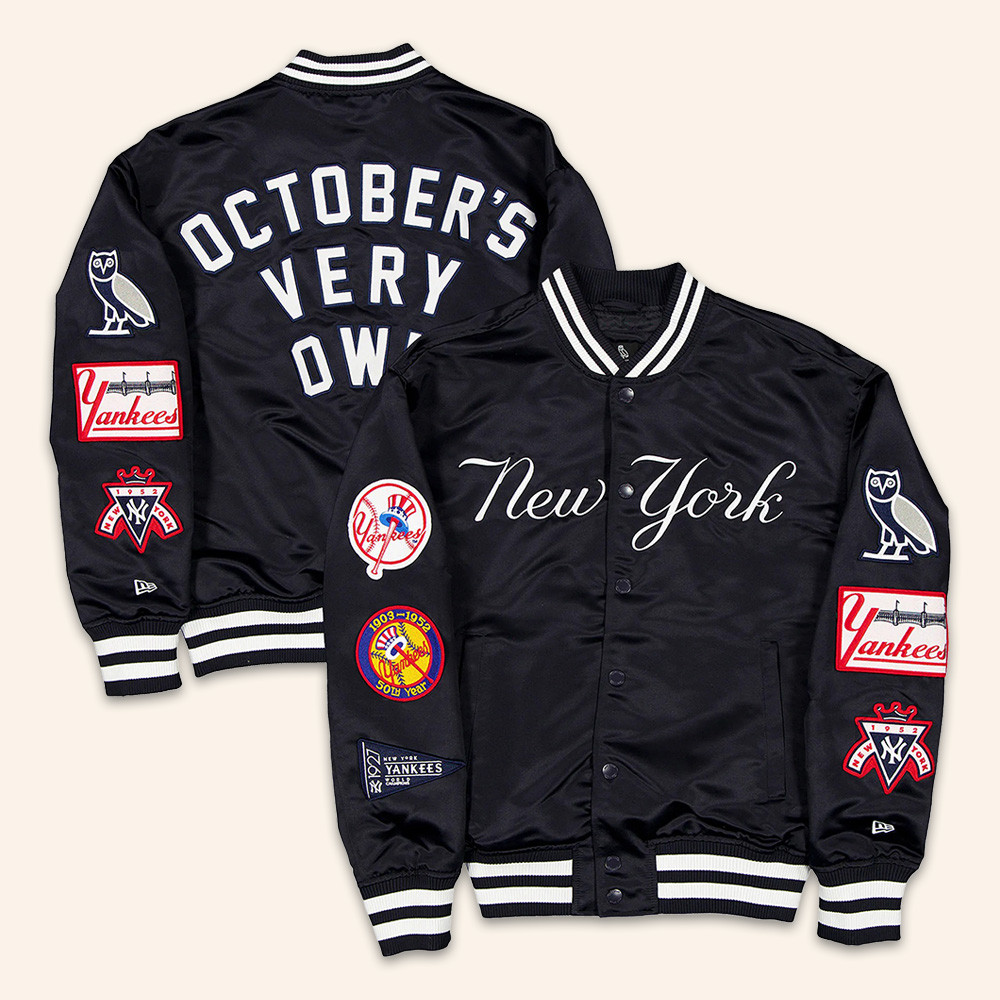 OVO x New York Yankees Merch Black Jacket Yankees Apparel Gifts For Bleacher Creatures