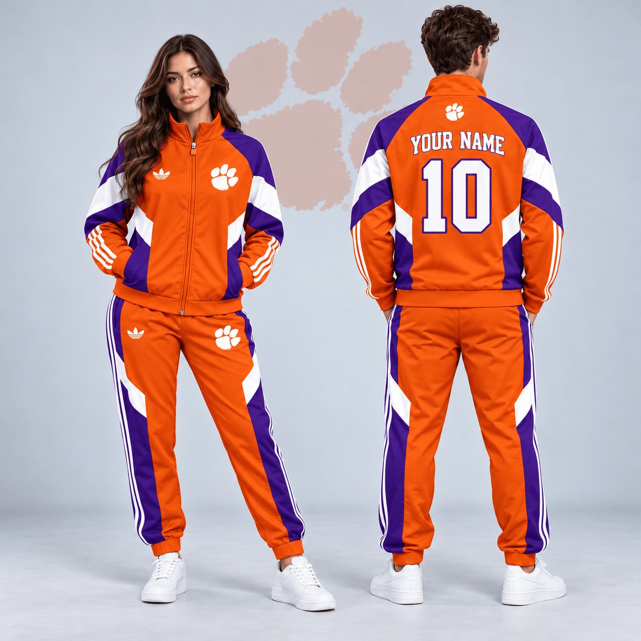 Personalized Clemson Tigers Merch Retro Colorblock Jacket And Sweatpants Gift For Tigers Fans