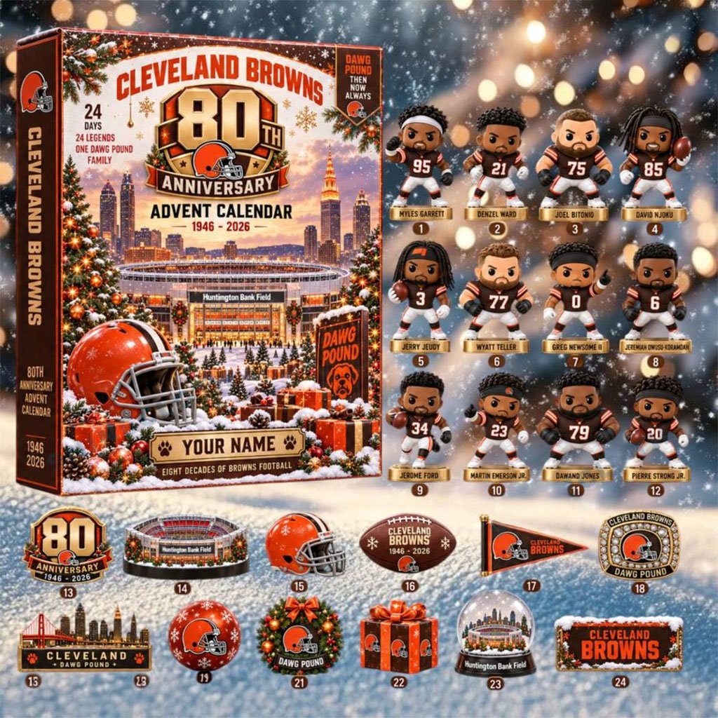 Personalized Cleveland Browns 80th Anniversary Advent Calendar 2026 Dawg Pound Xmas Ornaments