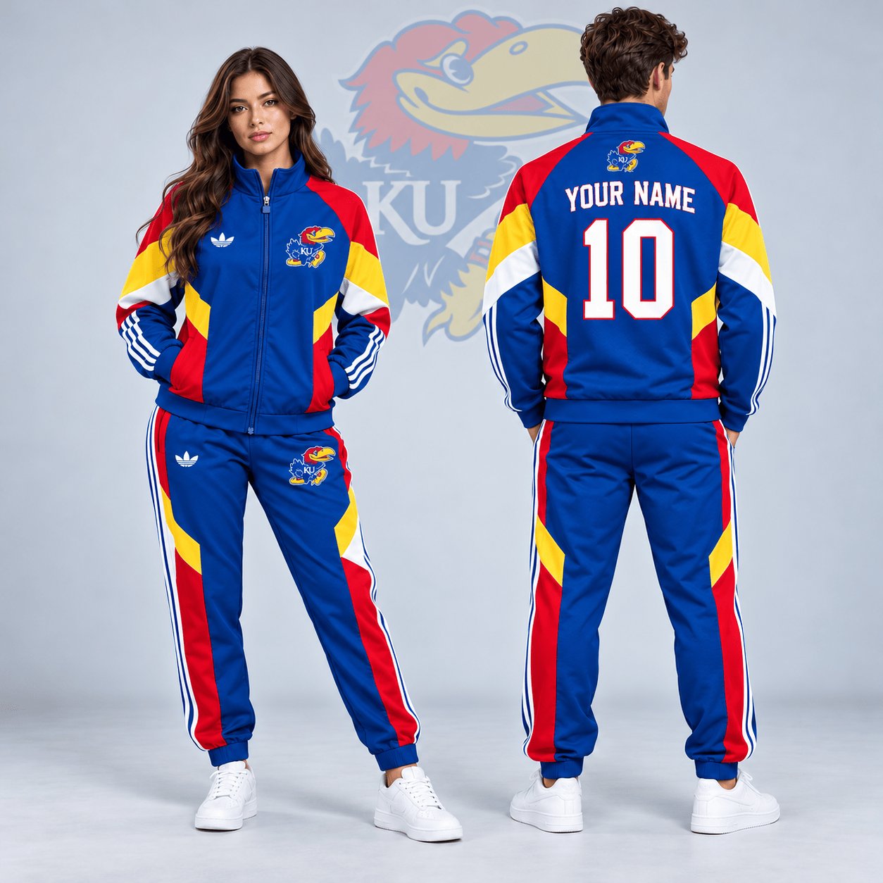 Personalized Kansas Jayhawks Merch Retro Colorblock Jacket And Sweatpants Gift For Jayhawks Fans