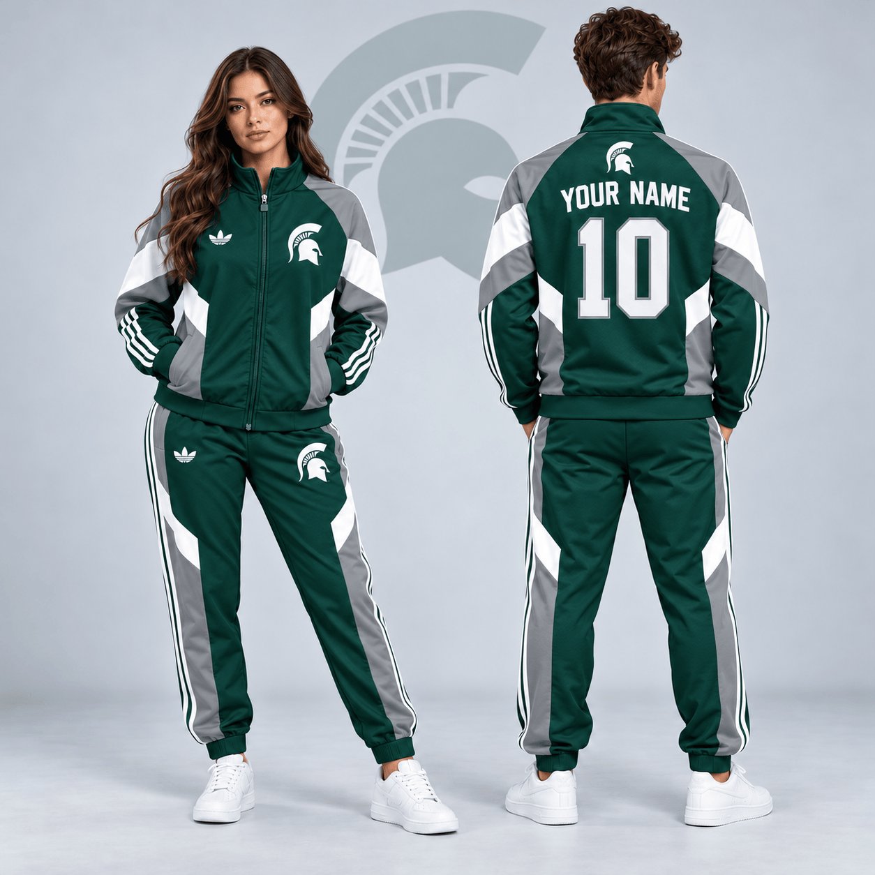 Personalized Michigan State Spartans Merch Retro Colorblock Jacket And Sweatpants Gift For Him