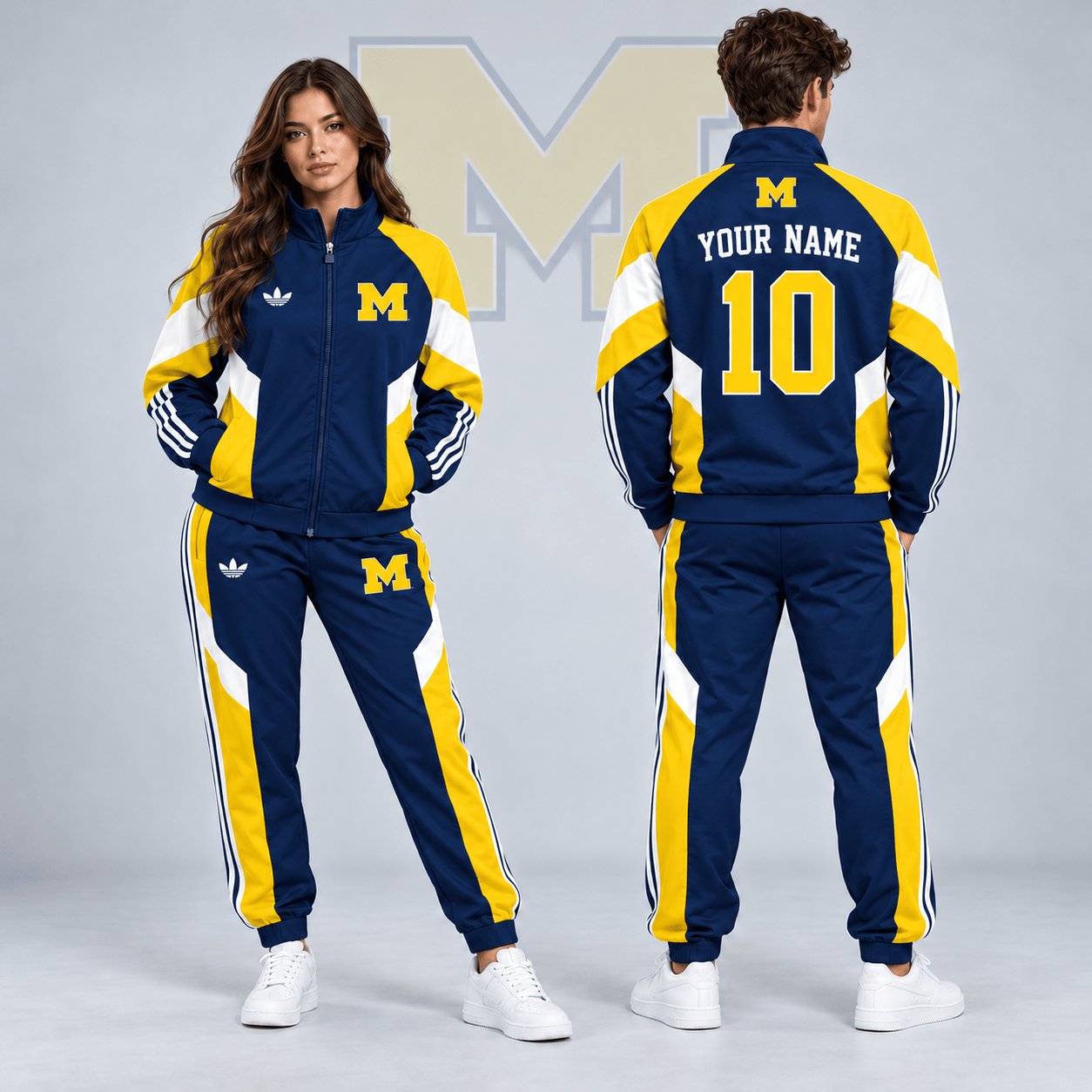 Personalized Michigan Wolverines Merch Retro Colorblock Jacket And Sweatpants Gift For Wolverines Lover